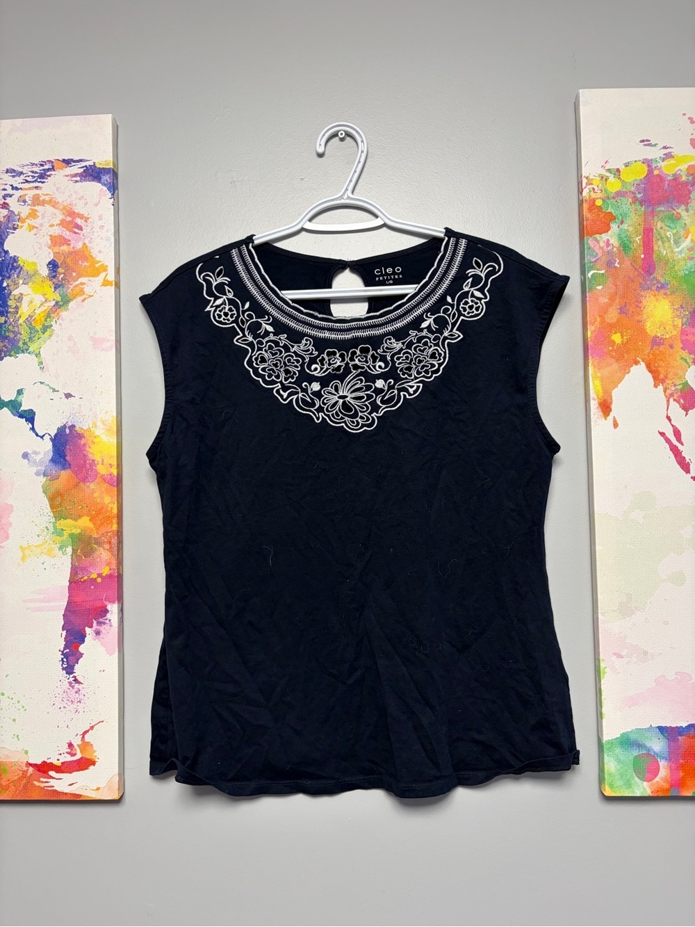 **3 for $15** Cleo Navy Blouse with Elegant Embroidery